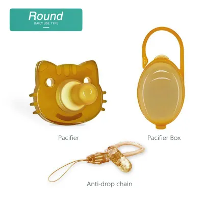 3 In 1 Baby Pacifier Set 0 to 24 Months Anti-drop Chain Super Soft Silicone Imitation Breast Milk Nipple Box Flat Head/Round head