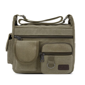 IELGY canvas shoulder bag mens super large capacity multi-layer messenger bag multi-functional shoulder bag