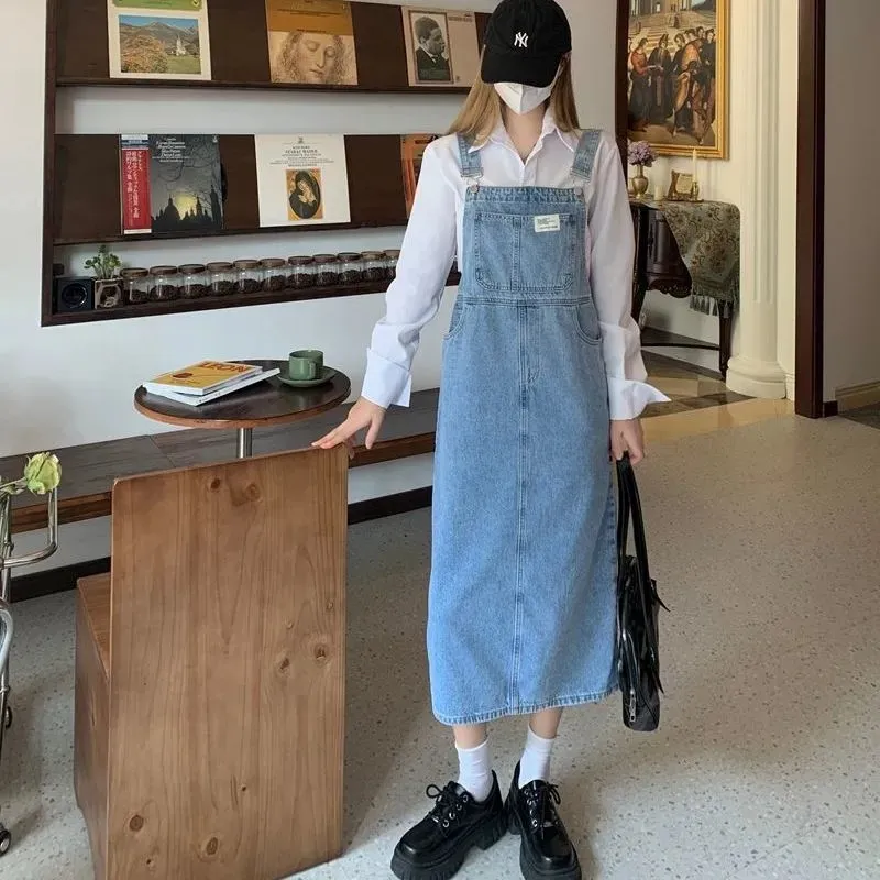 Korean Style Denim Dresses For Women Long Jeans Dress Streetwear