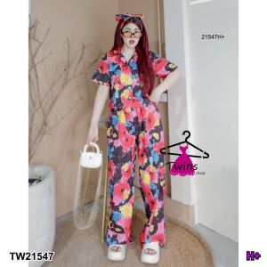 Set 3 ชิ้น เสื้อเชิ้ตครอป + สายผูก + กางเกงขายาว TT21547