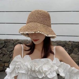 WININ Hollow Summer Sun Hat Lace Trim Sun Protection Womens Hat Casual Foldable Straw Hat Outdoor