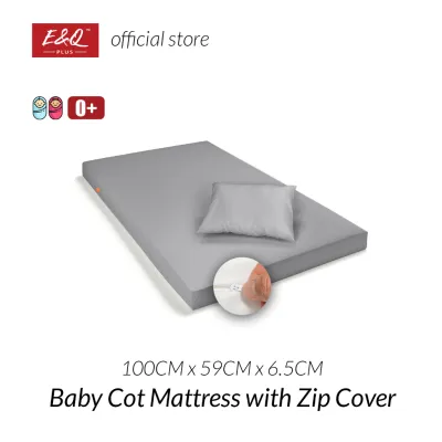 ENQ Baby Mattress / Baby Cot Tilam / Baby Cot Mattress / Quality Zip Cover 100CM x 59CM x 6.5CM / White Baby Mattress