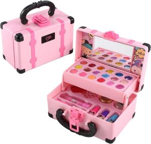 Pretend Play Mini Washable Makeup Kit Real Cosmetic Vanity Kit for Girls