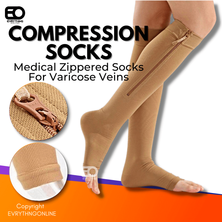 1 Pair Medical Zippered Compression Stocking For Varicose Veins, Knee