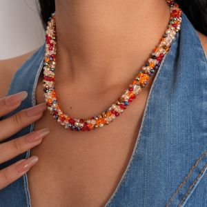 PTK52 ic Openable Vintage Ethnic Glass Necklace Neck Jewelry Colored Glass Bead Womens Neck Chain European American Style Versatile Retro Lovers Choker Ladies