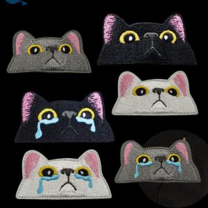 WP💓💛💖 Cute Lovely Black Cat Patch – Peeping & Crying Cat Embroidered Patch Kitten Iron-on Sew For Clothing Bags Accessories
