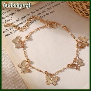 tuokaiguoji สร้อยข้อมือจี้ผีเสื้อแฟชั่นย้อนยุคเรียบง่ายสไตล์เกาหลีสีทองสร้อยข้อมือวินเทจแบบเรียบง่ายสำหรับเครื่องประดับผู้หญิง