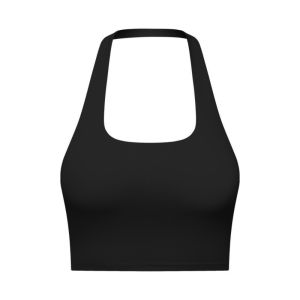 IDMU94789 Bra Padding Cropped Halter Tank Top Back Design Beauty Back Women Halter Vest Stylish Built-in Bra Outer Wear Vest For Women