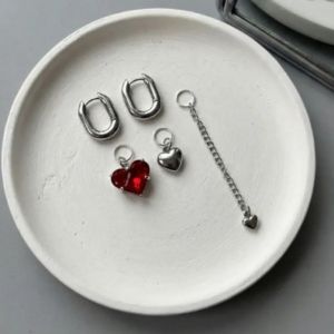 JPTD Tassel Design Asymmetric earrings Heart Shape Elegant Crystal Heart Earrings Temperament Y2K Long Pendant Earrings Party Wear