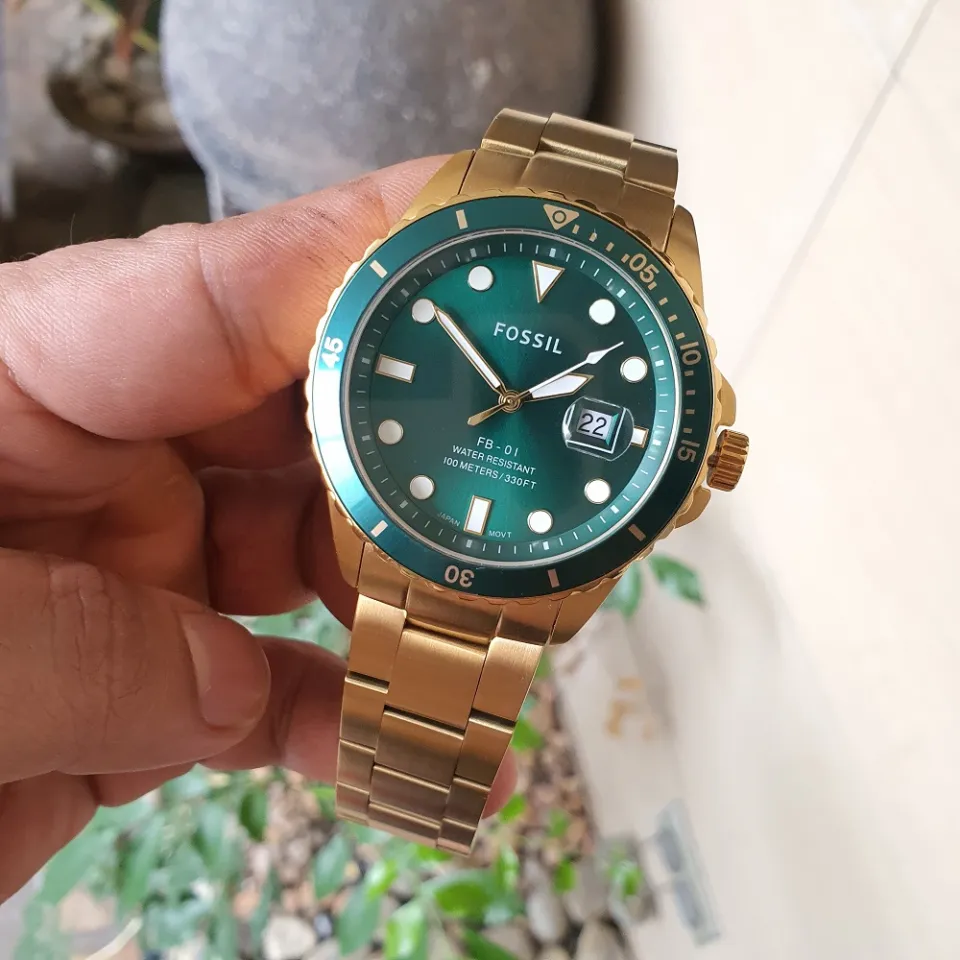 Fossil Three Hand Date Rotating FB01 Green Bezel Green Dial Gold