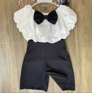 Bộ quần áo Croptop bé gái áo trắng nơ 8-23kg Angel Baby Thời Trang Thiết Kế