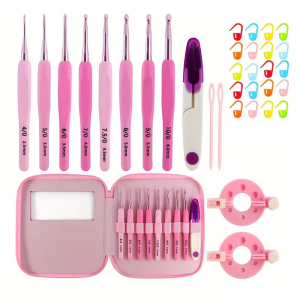 9 cái cao su mềm xử lý nhôm Bộ Móc dùng để đan hoặc thêu 2.0mm-6mm cho người mới bắt đầu bao gồm túi lưu trữ và phụ kiện đan len