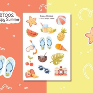 Sticker tự thiết kế - sticker sheet happy summer - hình dán sổ nhật kí bullet journal - unim029