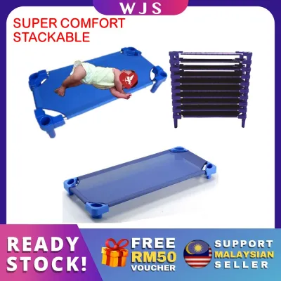(ENHANCED STEEL) WJS XL Safety First Portable Kids Bed Canvas Bed Stackable Kindergarden Nursery Tadika Bed Cot Mattress Portable Katil Kanak-Kanak 儿童帆布床 MULTICOLOR MULTISIZE [FREE RM 50 VOUCHER]