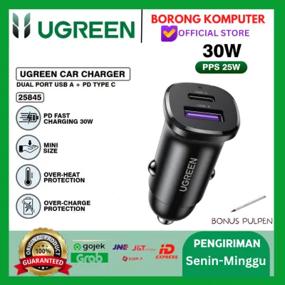 UGREEN Car Charger 30w Type-C and USB Slot QC PD Casan Mobil Ugreen 25845 Charger Mobil UGREEN