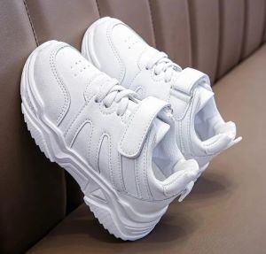 Sneakers Anak HRASHOES Sneaker Low-Top Motif Solid Putih Nyaman & Elastis untuk Usia Pra-Sekolah/Anak