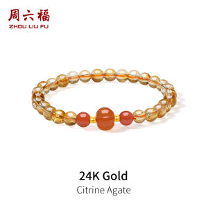 ZHOU LIU FU 周六福 24K Gold Citrine Agate Bracelet with Pumpkin Charm Abundance & Prosperity Jewelry 17cm J1915924