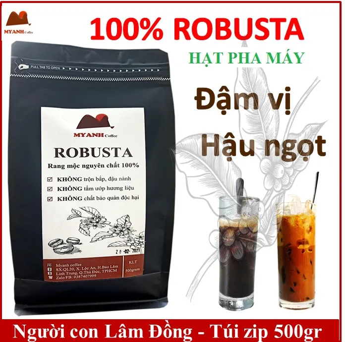 500gram cà phê hạt - PHA MÁY - Robusta rang mộc (tỉ lệ hái chín> 98%)