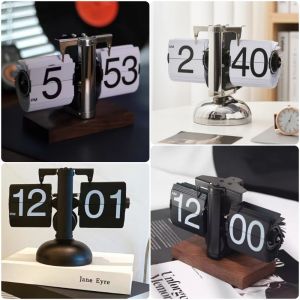 GHS 12H/24H Format Flip Clock Automatic Page Turning Internal Operated Mechanical Page-Turning Clock Automatic Battery Powered Page Turning Clock Home Decoration