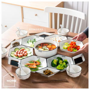 Nordic Style Ceramic Diamond Plate Set Tableware Soup Bowl Spoon Chopstick Microwave Oven Set Pinggan Mangkuk Bekas Makanan Sudu
