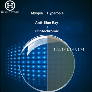 Hawaii Anti Blue Light Blocking Photochromic Lens 1.56 1.61 1.67 Prescription CR-39 Resin Aspheric Glasses Lenses Myopia  Lens