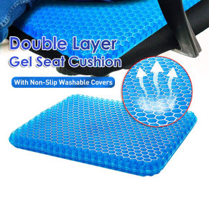 [SG Stock] Honeycomb Gel Seat Cushion With Cover Silicon Ice Gel Seat Cushion Cooling Mat Egg Support Non Slip Summer Ice Cool Pad Gel Chair Car Office Seat
