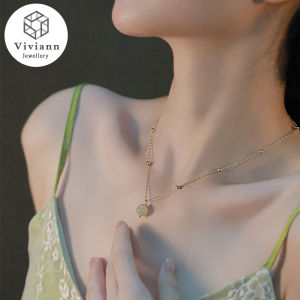 Viviann Original Hetian Jade Large Bead Pendant Necklace Womens Clavicle Chain Light Luxury Necklaces for Women Necklace korean style girl Fashion Jewelry Chalcedony Amulet Gifts for Women