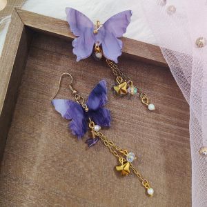 Made-to-Order SG - Purple Gold Mariposa Butterfly Link Crystal Dangle Earrings Handmade Crystal Dangle Earrings
