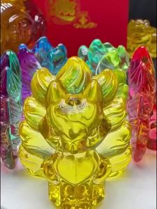 【Ship in 24H】天然水晶琉璃九尾狐摆件招姻缘 桃花 贵人 古法凤九小狐狸摆设供奉送礼Glazed Nine-Tailed Fox Ornaments Recruit Marriage Noble People