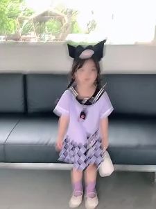 Kuromi Clothes Kids Clothes Girls Dress Kuromi Short Sleeve Skirt Kids Kuromi Navy Lapel Skirt Girls Summer Kuromi Skirt