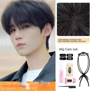 100% Human Hair Silk Top Full Wig Mens Short Wig Fashion and Modern Style Real Human Hair Wig Natural Looking Handsome Wig