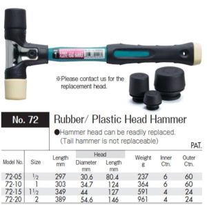 VESSEL Palu Karet Kombinasi Plastic/Rubber Sleeves Hammer No.72 Palu Lantai Keramik Granit Bangunan