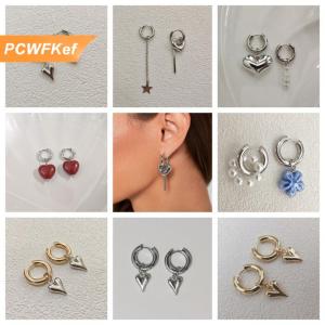 【PCWFKef】 Ngọt Ngào Màu Hồng Zircon Hình Trái Tim Mặt Dây Chuyền Bông Tai Cho Phụ Nữ Đơn Giản Hình Học Thông Tư Tai Khóa Đồ Trang Sức Thời Trang Phụ Kiện Quà Tặng