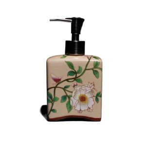 Vintage Hand Soap Dispenser Chinese Style Floral Porcelain Ceramic Soap Bottle Refillable Non-slip Shampoo Container Kitchen