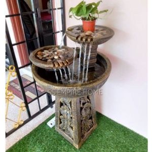 S15 Hibiscus Yellow Feng Shui Water Fountain Pond Kolam Air Sandstone Garden Water Feature Balinese 风水流水喷泉瀑布池 Waterfall