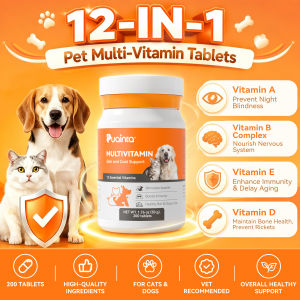 PUAINTA Pet MultiVitamin Tablets for Cat Dog Immunity Systerm Pet Health Vitamin Supplements for Hair Beauty Balanced Nutrition -200pcs / Bottle