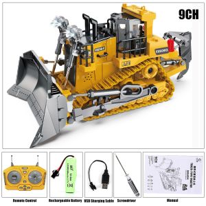 9/11 Channels Remote Control Excavator Dump Truck Bulldozer RC Construction Engineering Vehicles Educational Toys with Rechargeable Batteries Metal Shovel Light and Music