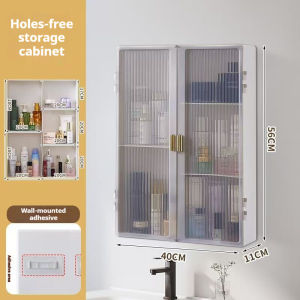 HALOO Wall Mounted Bathroom Cabinet - No Drill Storage Organizer | Magnetic Door Adjustable Shelves | Kitchen/Bathroom