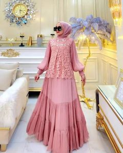Baju lebaran wanita/ Delisa Dress Bahan Shimer Mix Brukat Dress kondangan terbaru Dress dewasa