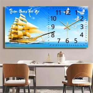 Tranh đồng hồ tráng gương "Thuận buồm xuôi gió -D1011 siêu bóng siêu sắc nét bền đẹp theo thời gian.