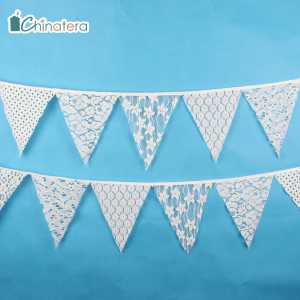 Chinatera Vintage Rustic Burlap Flag Hanging String Flag Bunting Banner Cotton Linen Flags Party Garlands Birthday Wedding Decor Flag Lace Bunting Banners