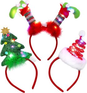 URATOT 3  Christmas in a  LED  Headband Christmas Tree Costume Headwear Elf Hair Hoop for Christmas Party Supplies