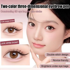 Silkworm Brush Sweat-proof Dual-color 3D Under-eye Bag Pen Natural Double-Ended Eye Bag Brightening Pen 2-in-1 Highlighter Eyeshadow Stick Corrects Dark Circles brightens The Eye Area