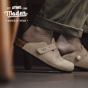 MADEN brand workwear style men youth 2025 summer new illustration version of Bockenmuller shoes semi trailer thick sole outer wear flat bottomed Baotou sandals