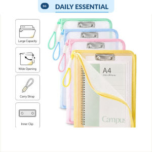 【DAILY ESSENTIAL】 A4 Clear Zipper File Bag Large Capacity Document Pouch with Wrist Strap for Notes Worksheets Books