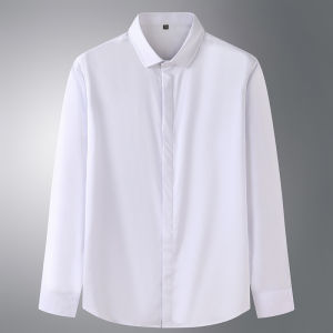  【L-10XL】175KG Can Wear Large Fat Oversize Big Plus Size Mens Solid Color Long Sleeve Shirt Spring Autumn Thin Hidden Placket Business Casual Loose Elastic Pure Color Professional Shirts