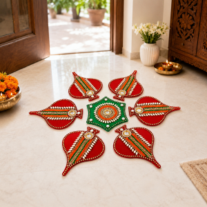 Acrylic Beaded Rangoli Floor Decoration 7-Piece Set | Traditional Festive Decor for Diwali Pooja Weddings & Home Entrance (1 Set | Size - 11 inch)