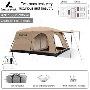 Mount peak5-8-12 Person Large Camping Tent Outdoor Waterproof Family Tent Double layered BIG Tent Two Room One Living Room Tent UV proof Tent