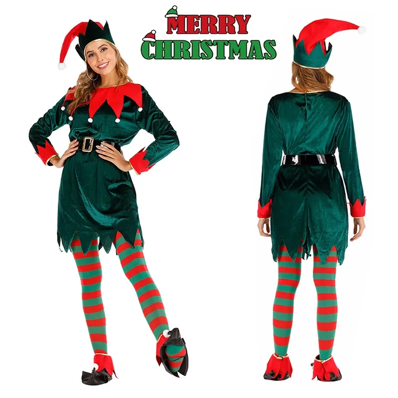 Sexy Elf Costume Santa Claus Cosplay Outfit Green Metallic Dress Xmas –  YOMORIO