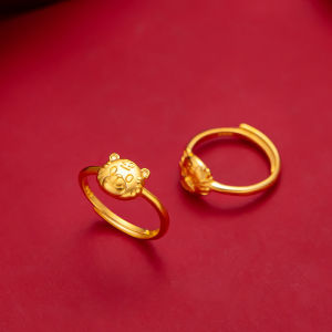 Everhoney Daily Jewelry Lovely Tiger 916 Gold Ring Adjustable Size 6.5-10 Anti Scratch Ring for Women Girls Children
